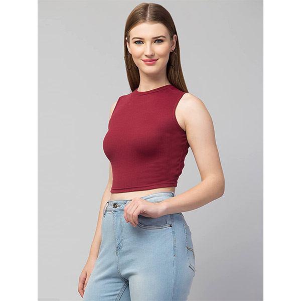 Maroon Customized Women Solid Ribbed Crop Tank Top