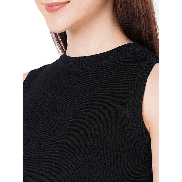 Black Customized Women Solid Ribbed Crop Tank Top