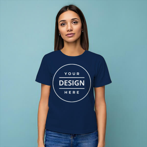 Navy Blue Customized Half Sleeve Cotton Women's T-Shirt