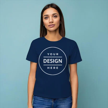 Navy Blue Customized Half Sleeve Cotton  Women's T-Shirt