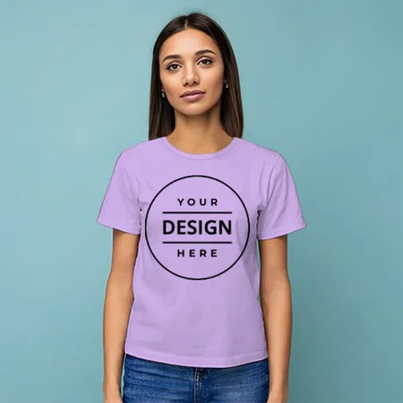 Lilac Customized Half Sleeve Cotton  Women's T-Shirt
