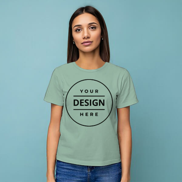 Mint Green Customized Half Sleeve Cotton Women's T-Shirt