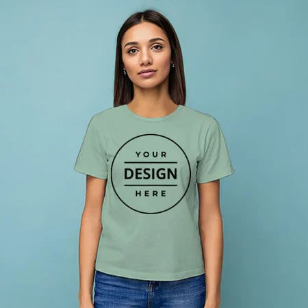 Mint Green Customized Half Sleeve Cotton  Women's T-Shirt