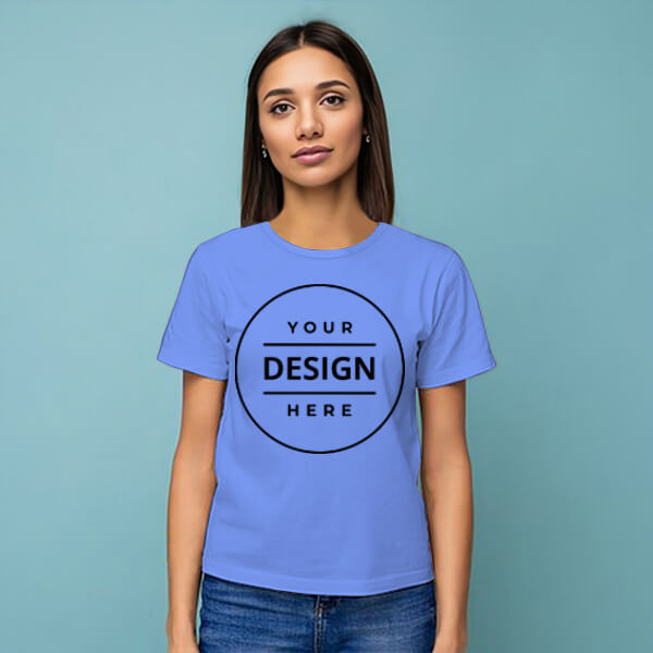 Ocean Blue Customized Half Sleeve Cotton Women's T-Shirt