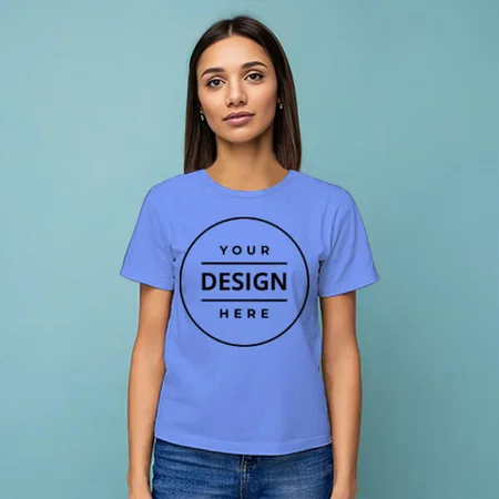 Ocean Blue Customized Half Sleeve Cotton  Women's T-Shirt