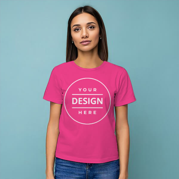 Pink Customized Half Sleeve Cotton Women's T-Shirt
