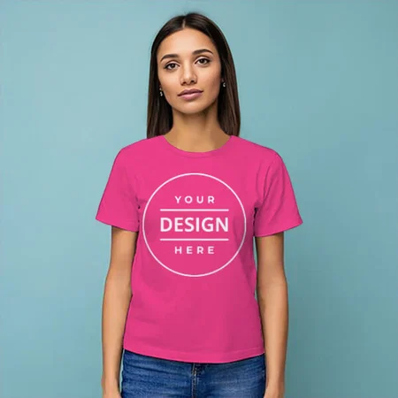 Pink Customized Half Sleeve Cotton  Women's T-Shirt