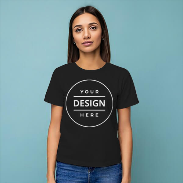 Black Customized Half Sleeve Cotton Women's T-Shirt
