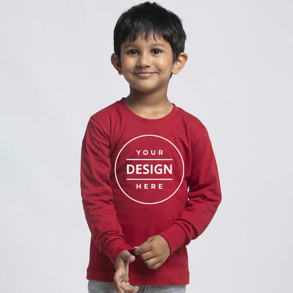 Red Customized Full Sleeve Kid's Cotton T-Shirt