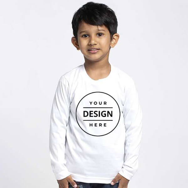 White Customized Full Sleeve Kid's Cotton T-Shirt