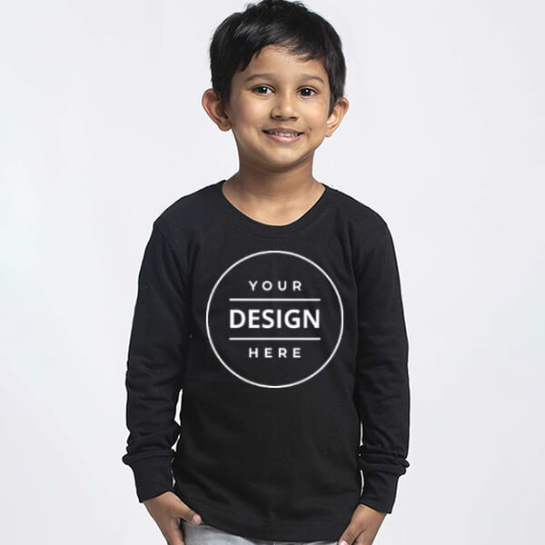 Black Customized Full Sleeve Kid's Cotton T-Shirt