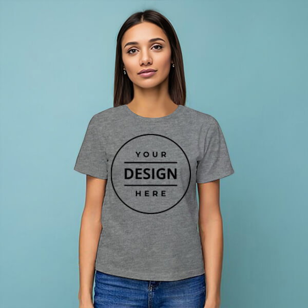Grey Customized Half Sleeve Cotton  Women's T-Shirt