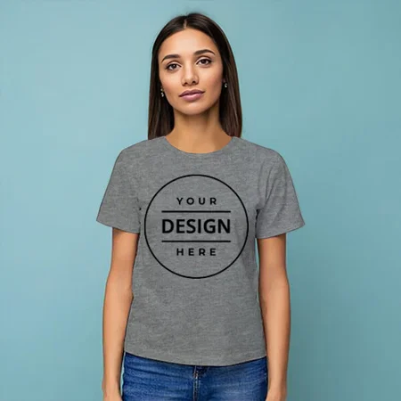 Grey Customized Half Sleeve Cotton  Women's T-Shirt