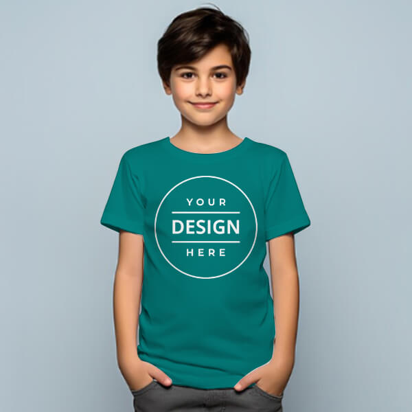 Teal Green Customized Half Sleeve Kid's Cotton T-Shirt