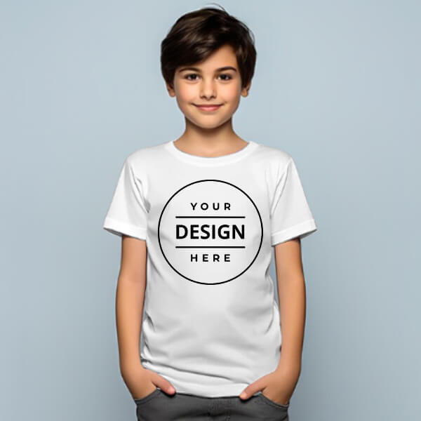 White Customized Half Sleeve Kid's Cotton T-Shirt