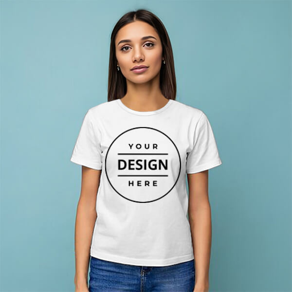 White Customized Half Sleeve Cotton Women's T-Shirt